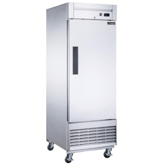 Single-door commercial reach-in refrigerator and freezer in stainless steel